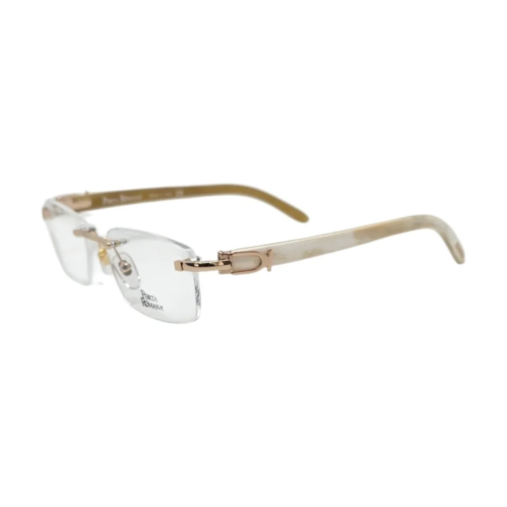 Porta Romana Rimless Glasses with Bold Orange Case in WHITE BUFFALO HORN
